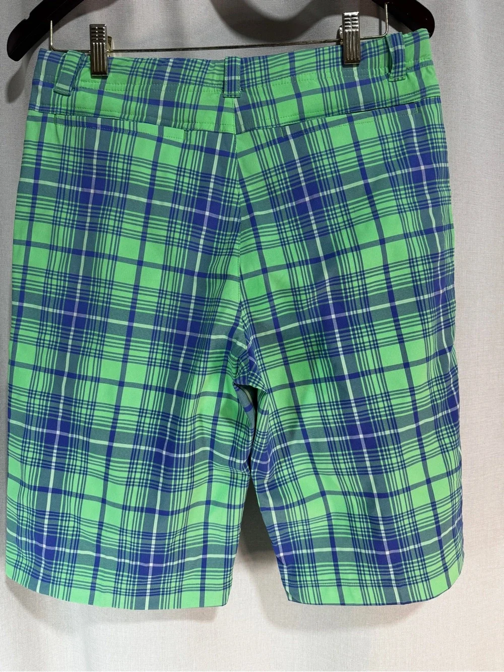 Nike Golf Tour Performance Plaid Preppy Classic Club Shorts XL Lime Green Blue